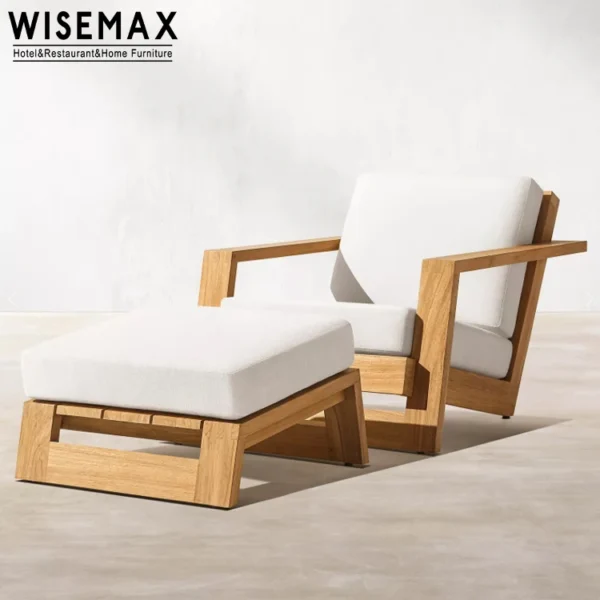 Patio Sofa Set Teak Wood Furniture Garden Accent Leisure Chairs Sofa with Ottoman Wooden - Image 3