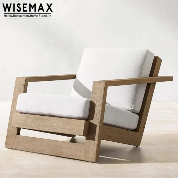Patio Sofa Set Teak Wood Furniture Garden Accent Leisure Chairs Sofa with Ottoman Wooden