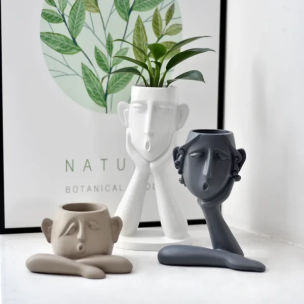 Garden Flower Pot Human Face Shaped Family Resin Succulent Planter Nursery Decorative Plastic Flower Pots - Image 2
