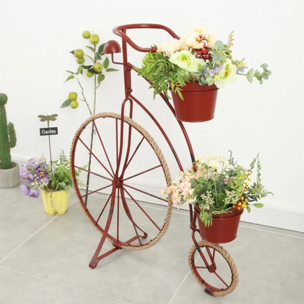 Country Retro Creative Hemp Rope Iron Bicycle Shape Flower Stand Ornaments Gardening Home Groceries Window Decoration - Image 6