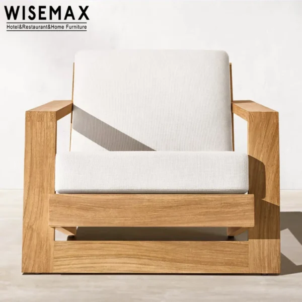 Patio Sofa Set Teak Wood Furniture Garden Accent Leisure Chairs Sofa with Ottoman Wooden - Image 4