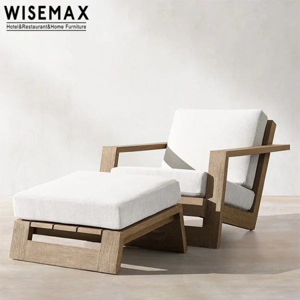 Patio Sofa Set Teak Wood Furniture Garden Accent Leisure Chairs Sofa with Ottoman Wooden - Image 6