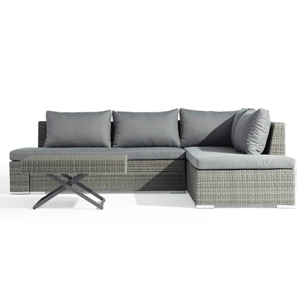 Modern Design 3-Pcs Outdoor Furniture Set Used Resin Wicker Sofa and Side Table With Metal Frame for Corner Patio - Image 4